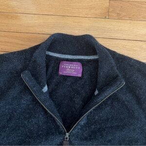 Charles Tyrwhitt Quarter Zip 1/4 Sweater 100% Cashmere Black Preppy Mens XXL 2XL